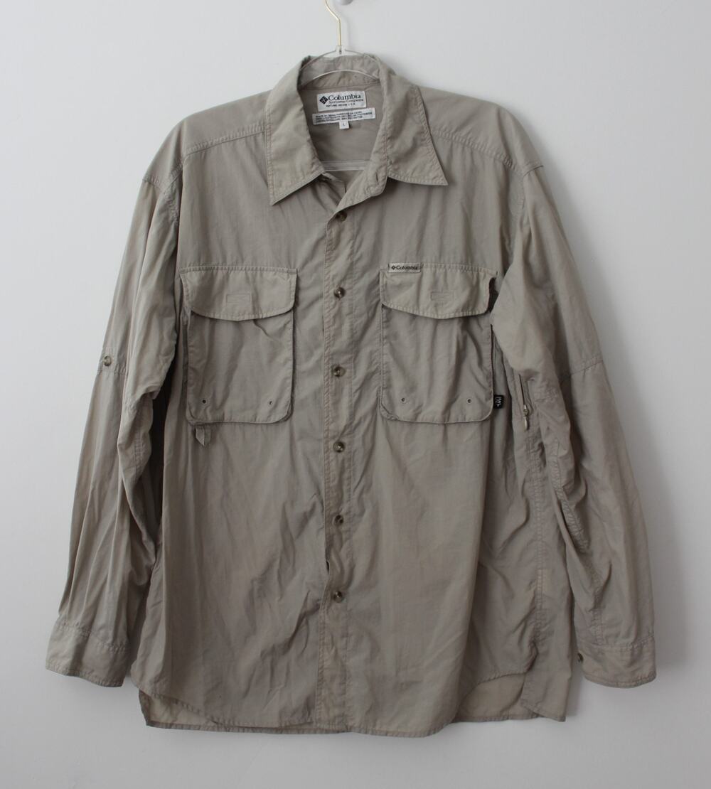 Columbia Mens GTR Long Sleeves Shirt Beige Size L Pre-Owned